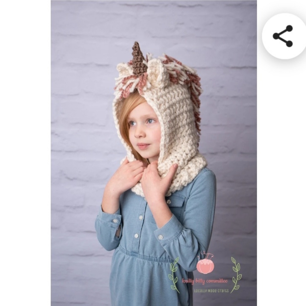 Horse/pony big kids crochet hood cowl hat - Picture 8 of 8